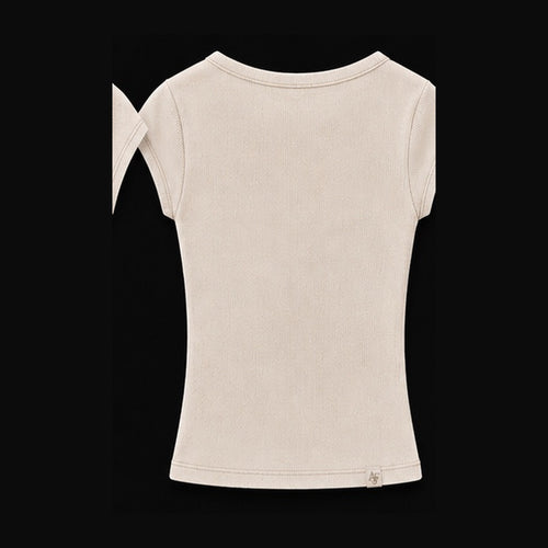 ALFIRAUN Fitted Ribbed Baby Tee cream back