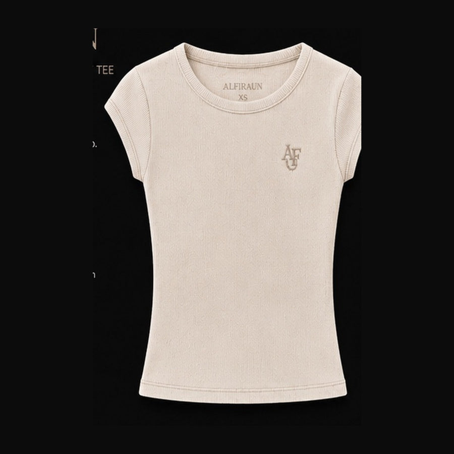 AL’FIRAUN Fitted Ribbed Baby Tee — Vintage Sand