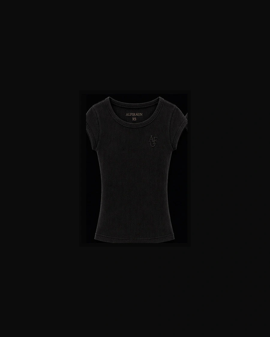 AL’FIRAUN Fitted Ribbed Baby Tee — Vintage Black