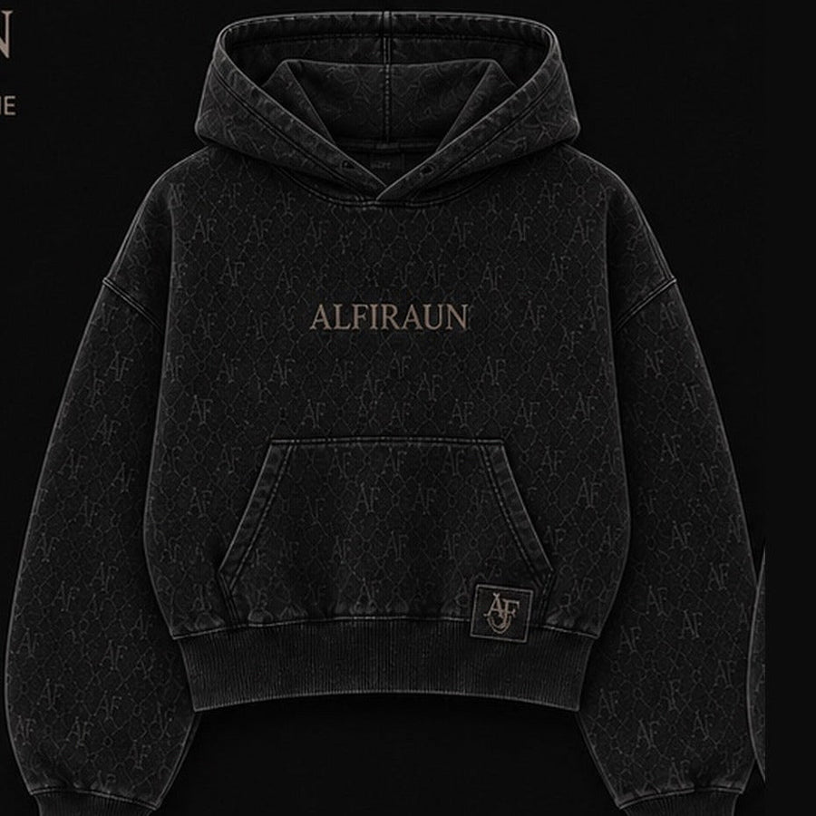 AL’FIRAUN Cropped Luxury Hoodie — Vintage Black