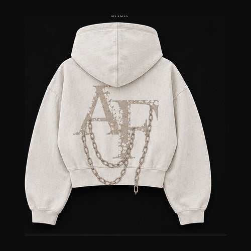 ALFIRAUN Cropped Luxury Hoodie cream back
