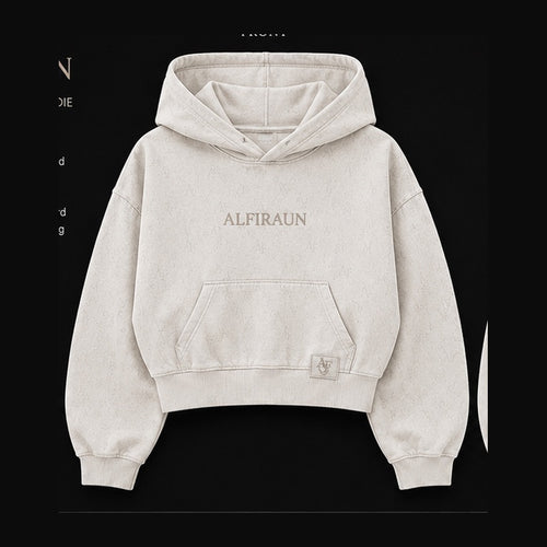 ALFIRAUN Cropped Luxury Hoodie cream front